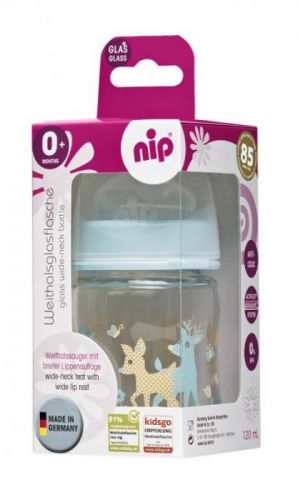 Nip skleněná láhev se širokým hrdlem, 120 ml, holka, silikon dudlík M