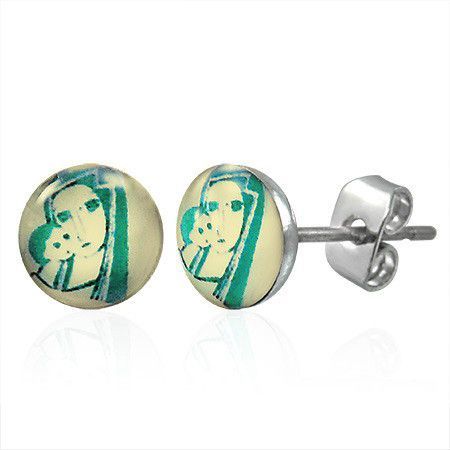 Puzetové náušnice z ocele striebornej farby - portrét Madona s dieťaťom