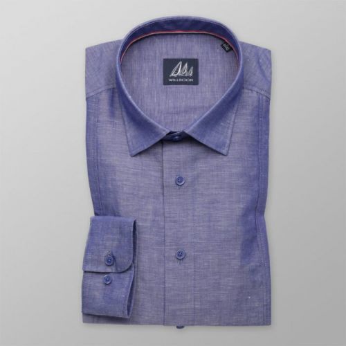 Košeľa Slim Fit modrá s prídavkom ľanu (výška 176 - 182) 10569