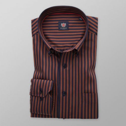 Košeľa London s tmavo modrým a hnedým vzorom (výška 176 - 182) 11103