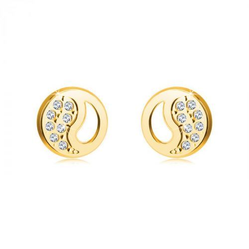 Náušnice zo 14K zlata - čínsky symbol Jin a Jang s výrezom a zirkónmi
