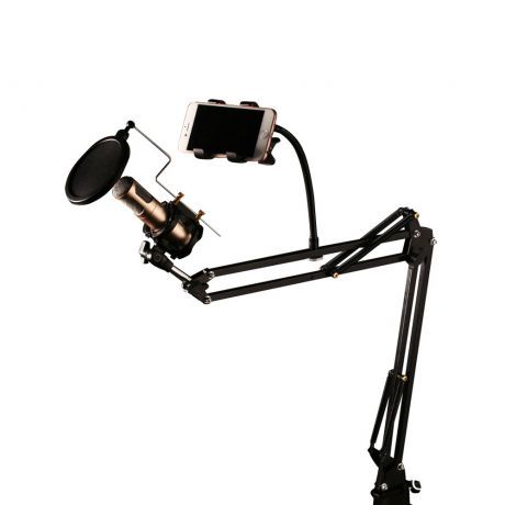 Remax CK-100 držiak na mikrofón a telefón, pop filter, čierny