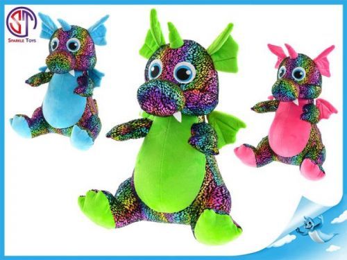 Mikro Trading Drak plyšový farebný 29cm sediaci