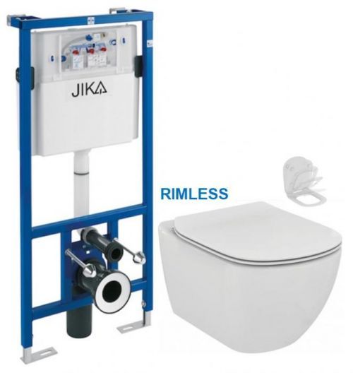 JIKA - předstěnový instalační systém bez tlačítka + WC Ideal Standard Tesi se sedátkem RIMLESS (H895652 X TE2)