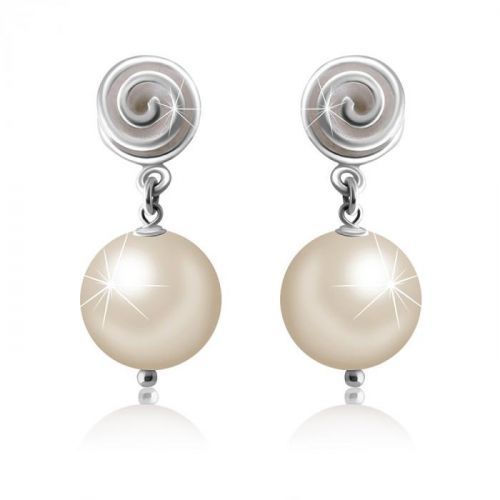 Puzetové strieborné 925 náušnice - línia špirály, gulička vo farbe perlete