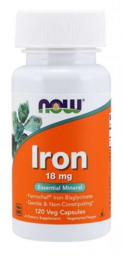 NOW Iron Bisglycinate železo chelát Ferrochel 18 mg 120 kapsúl